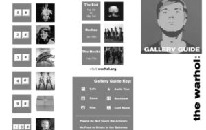 The Warhol's 2008 Guide by Cell brochure. Pictures of some of Warhol's works appear alongside pictures of keys that a user could press on their phone to get information about the artwork.