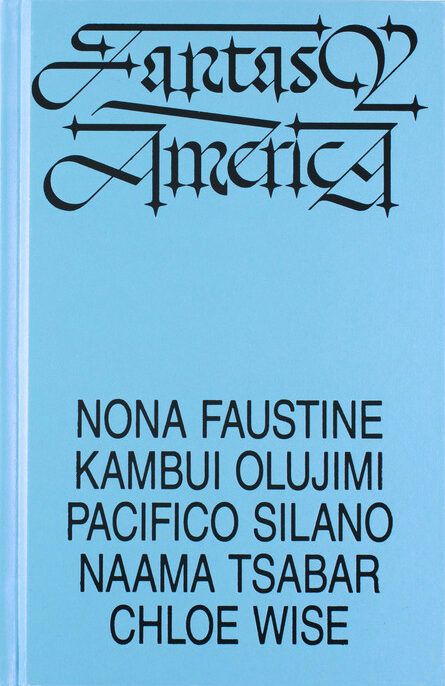 Blue book cover with black text that reads Fantasy America