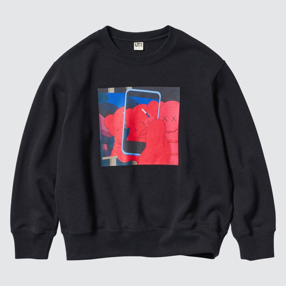 Black crew sweatshirt, KAWs art of Photographer.