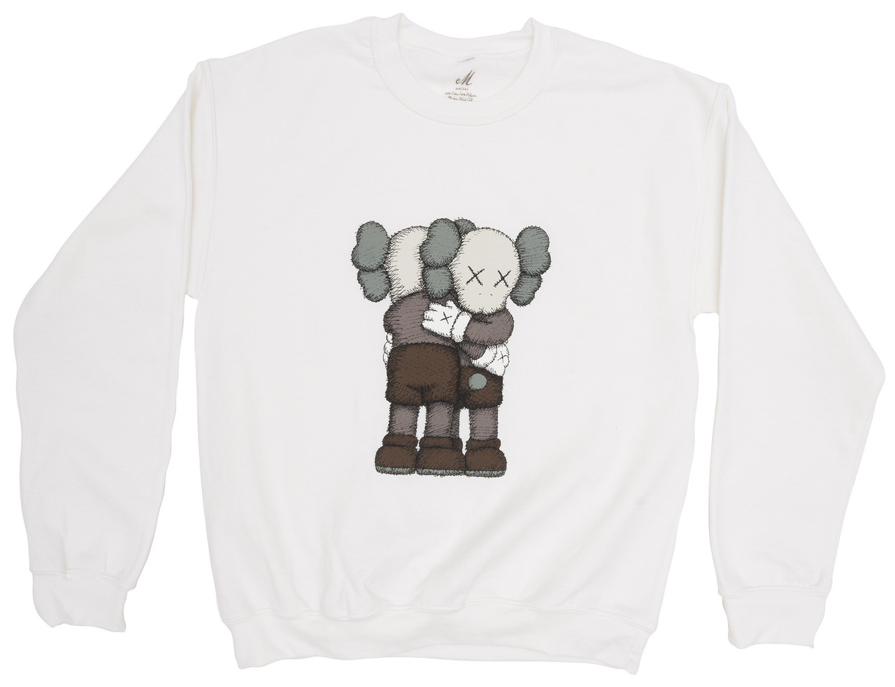 Together artwork by KAWS on a white crew neck sweatshirt.